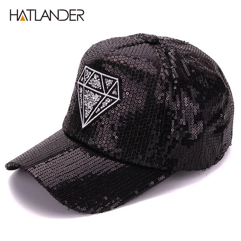 Hatlander Women summer diamond embroidery baseball cap shining sequins