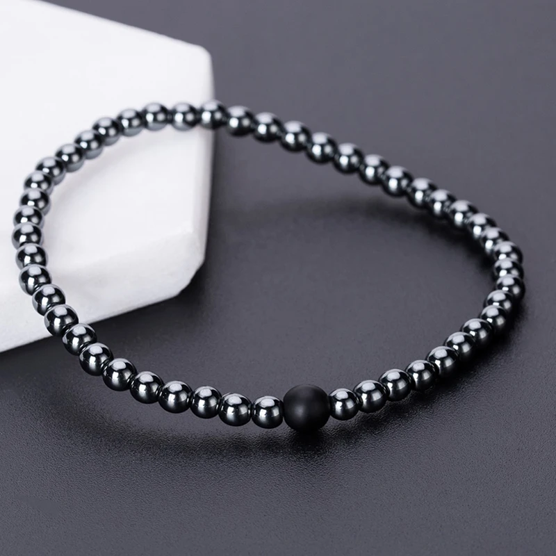 Noter 4mm Small Hematite Bracelet High Quality Black Beads Stone Braslet For Hombre Yoga Jewelry Unisex Minimalist Charm Braclet