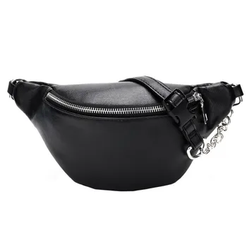 

Fashion Chain PU Lychee Leather Chain Fanny Pack Waist Bag Casual Waterproof Antitheft Women Walking Shopping Band belt bags