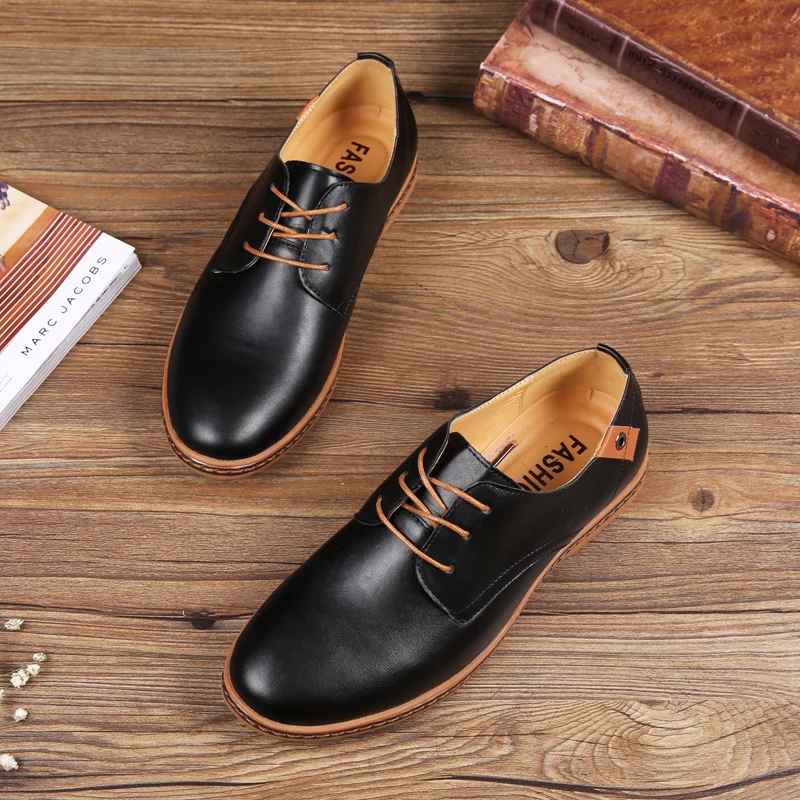 ROXDIA New Fashion Spring Autumn Men Flats Lace-up Casual Waterproof Shoes Work Flat Driver Men's Shoe Plus Size 39-48 RXM936