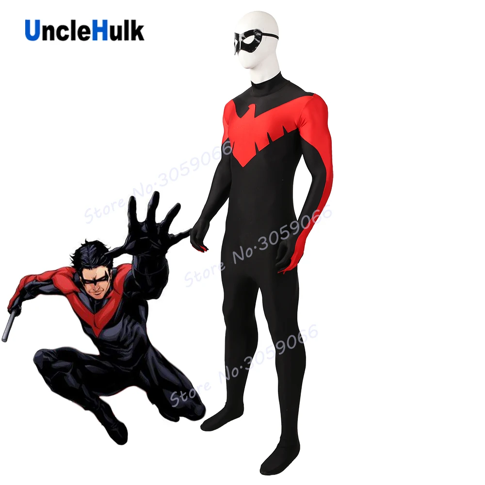 

Nightwing Cosplay Costume Black and Red Spandex Lycra Bodysuit | UncleHulk