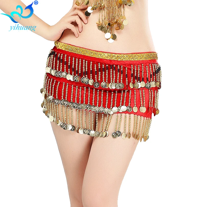 Velvet Belly Dance Hip Scarf Coin /&Bead Belt Wrap Dancing Costume Festival Skirt