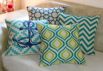 

2016 New Anchor Chevron Home Decor cushion Linen cotton pillow sofa cushions decorative Throw Pillow free shipping