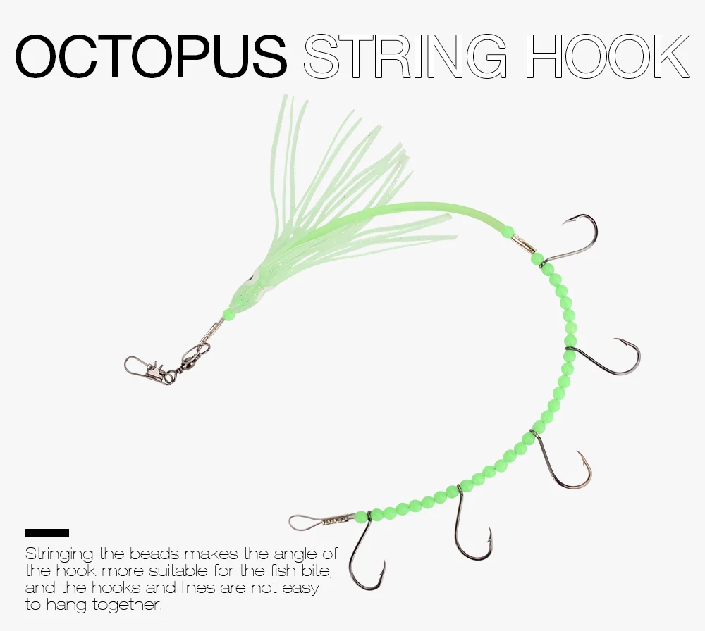 Spinpoler 1PC Artificial Octopus String Hooks Bait Sea Fishing Wobblers Spinner Tools 36.5cm 8g Luminous Fishing Beads Hooks  (1)