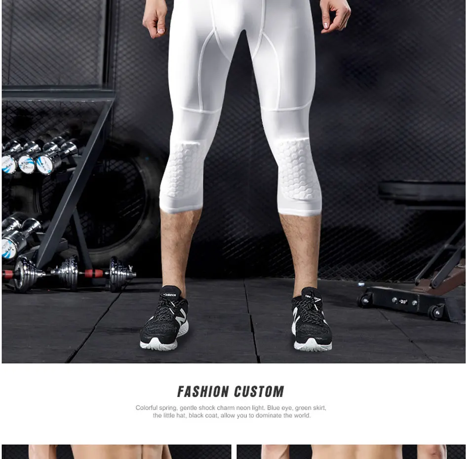 2021 Men'S Basketball Padded Three Quarter Tights Pants With Knee Pads