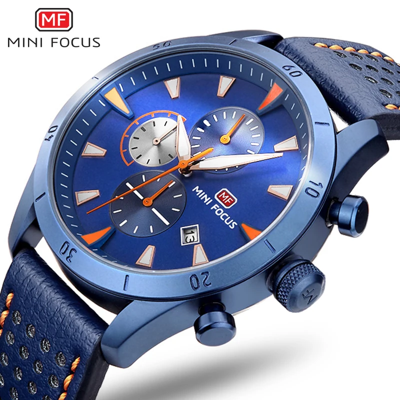 

2017 Best Top Brand Fashion Sports Series Men Watch Timer Multi-Function Chronograph Genuine Leather Watch Men relogio masculino