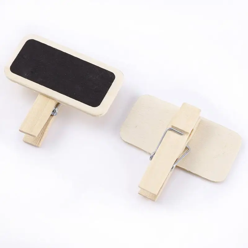 50 Mini Wood Blackboard Message Slate Rectangle Clip Panel Card Memos Label