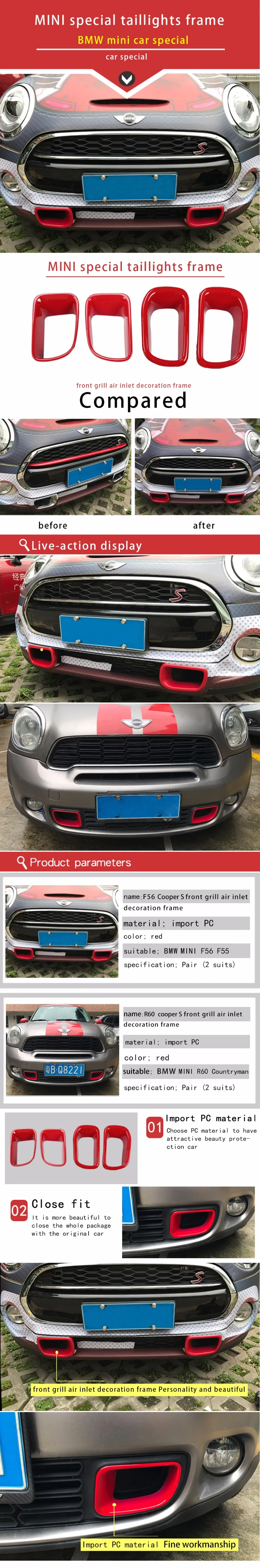 ABS материал для Mini Cooper R60 F55 F56 Автомобильная Заборная решетка воздухозаборник противотуманная фара украшение наклейка Рамка аксессуары для земляков