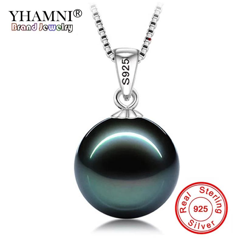 

YHAMNI Fashion Original Shell Freshwater Black Pearl Pendant Necklace Pure 925 Silver Chain Necklace Women Wedding Jewelry Gift