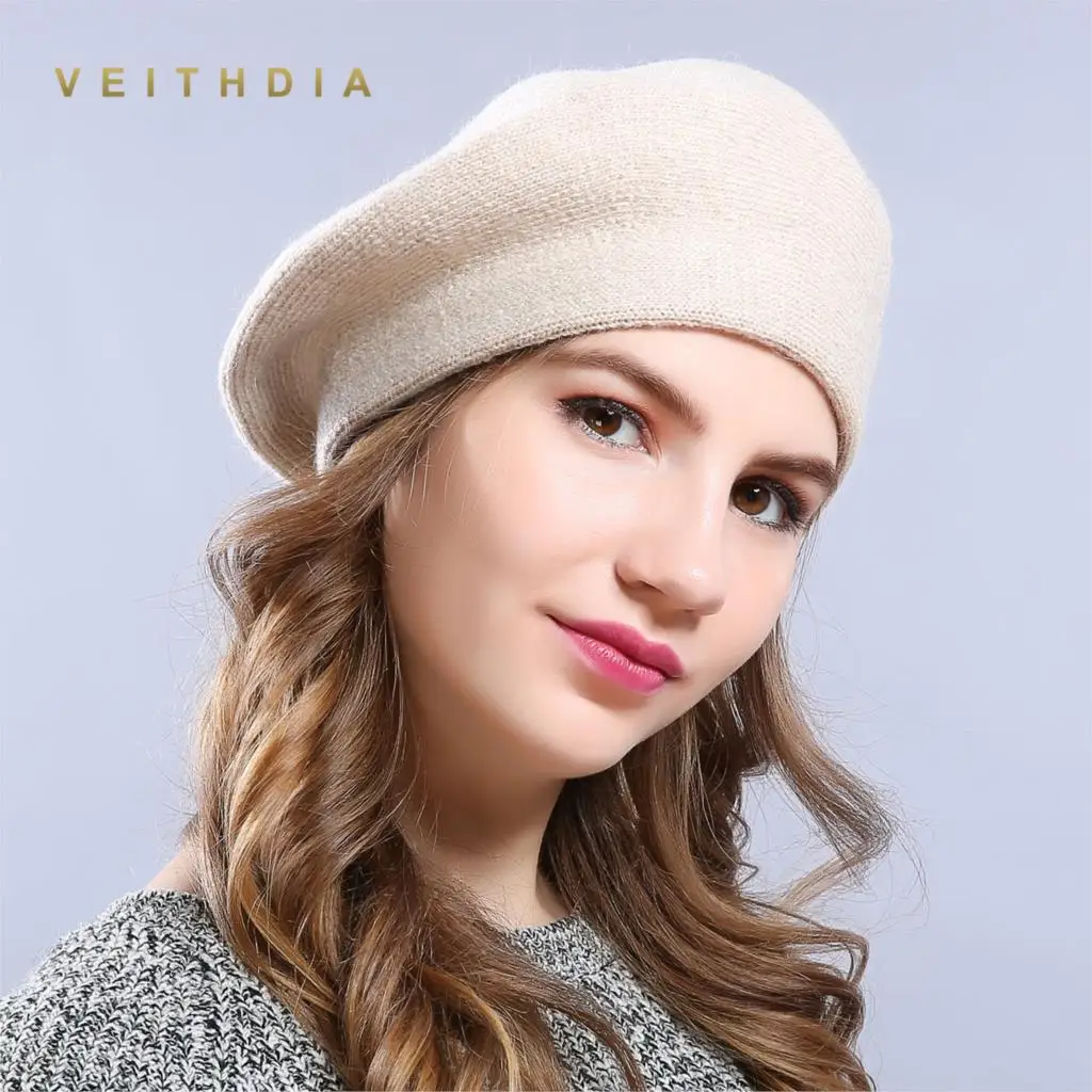 VEITHDIA, новые зимние шапки-береты, однотонные, шерстяные, кашемировые, женские, теплые, брендовые, повседневные, высокое качество, женские, Vogue, вязаные шапки для девочек, шапка - Цвет: Бежевый