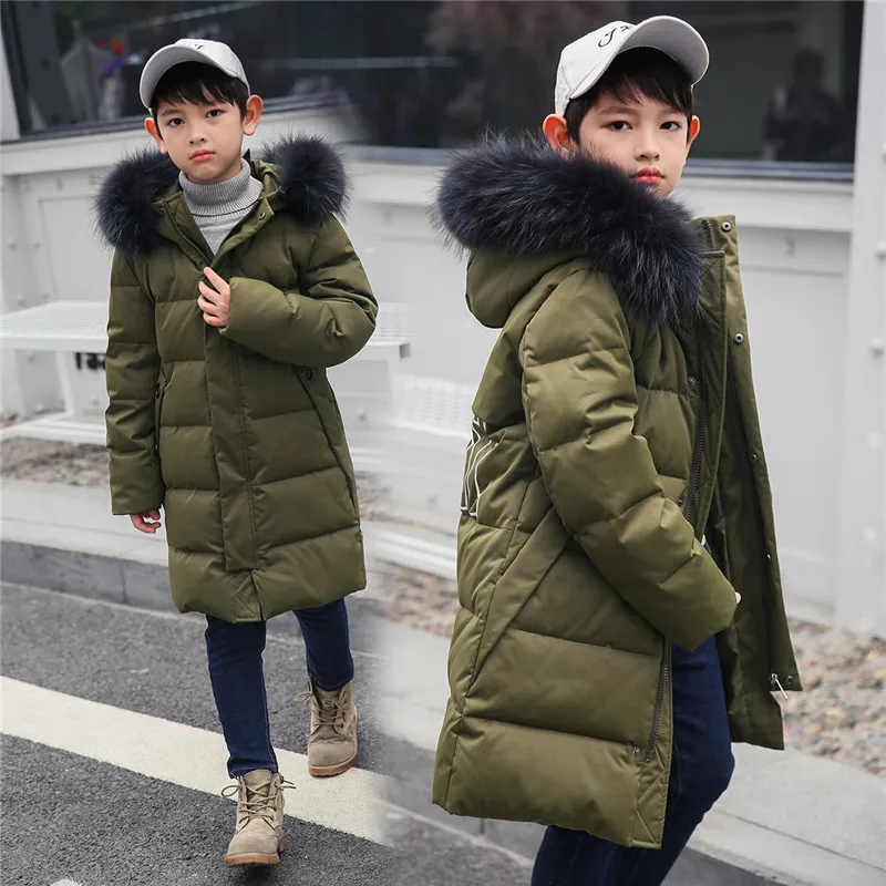 

Children's Down Jacket For Boy Warm Thick Hooded Long Kids Outerwear 2018 Brand Casual Kids Overcoats Parkas Boys Clothing