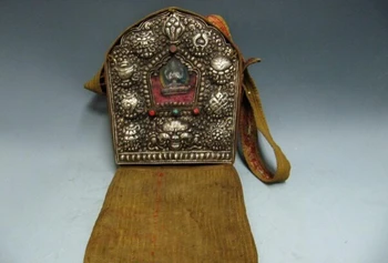 

song voge gem S0859 Tibet Buddhism Copper Bronze inlay Silver Buddha BaBao TangKa Statue
