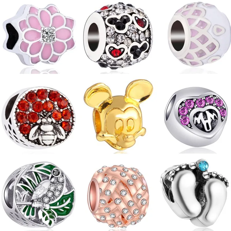 

Low Price Crystal Ankle Ball Lipstick Sun Music Flowers Beads Charms Fit Pandora Bracelets for Women Holiday DIY Accessories
