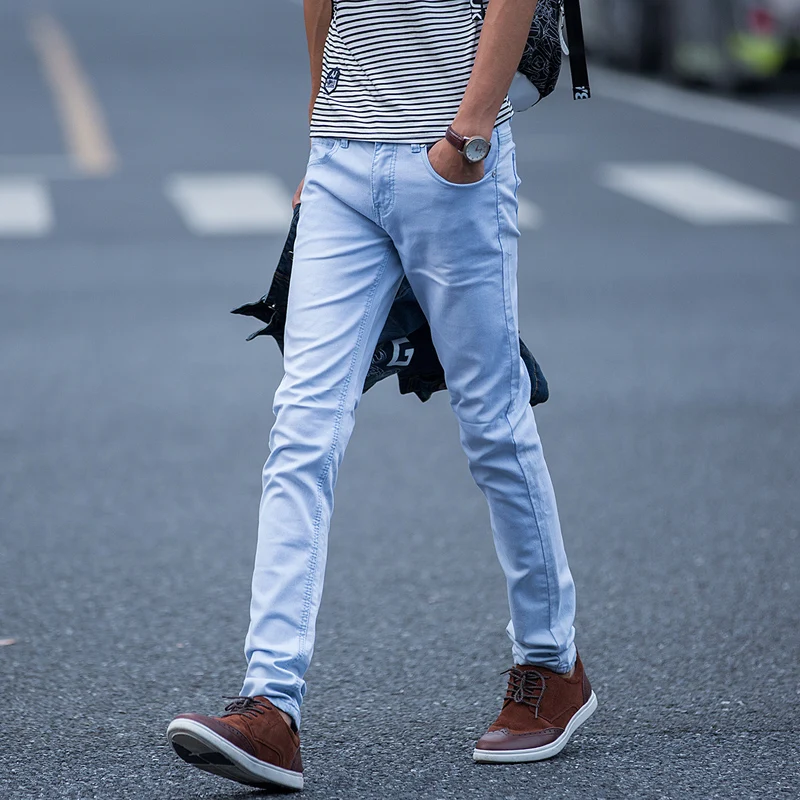 

2017 Autumn New Men Clothing Straight Jeans Fashion Casual Slim Fit Pants Boy Personality Light Blue High Quality Jeans