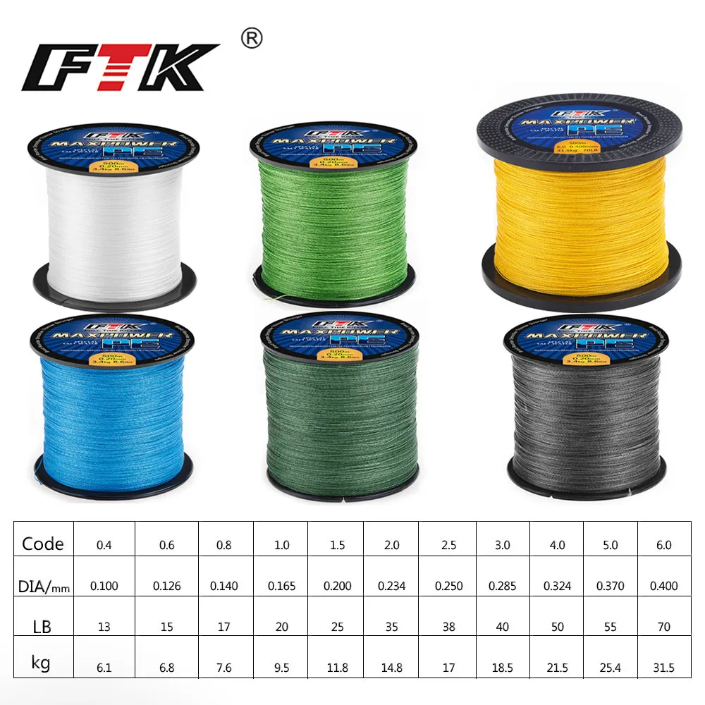 FTK Brand TP500M/547Yds Super PE Braided Multifilament Fishing Line 8LB 10LB 20LB 30LB 40LB 60LB Braided Line linha de pesca