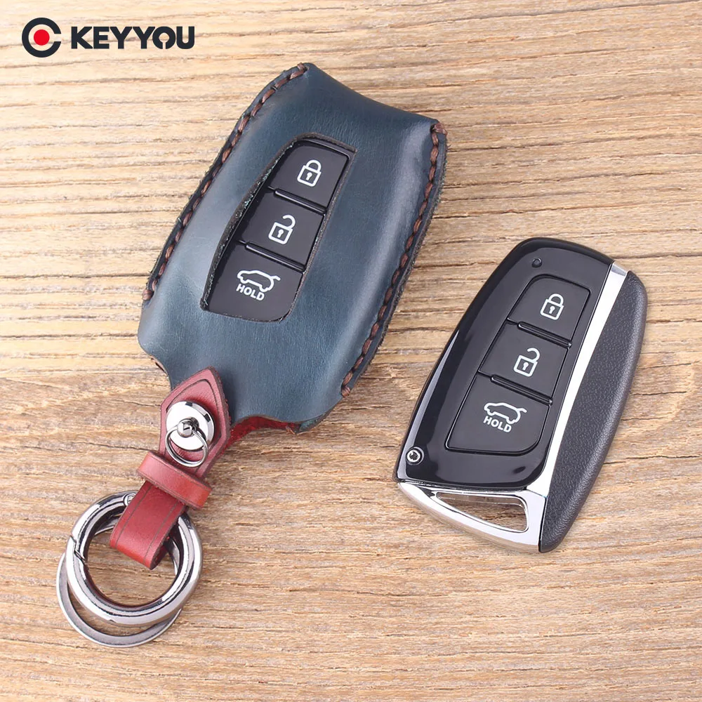 Новинка кожаный чехол KEYYOU для дистанционного ключа Hyundai Santa Fe IX45 2013 2014
