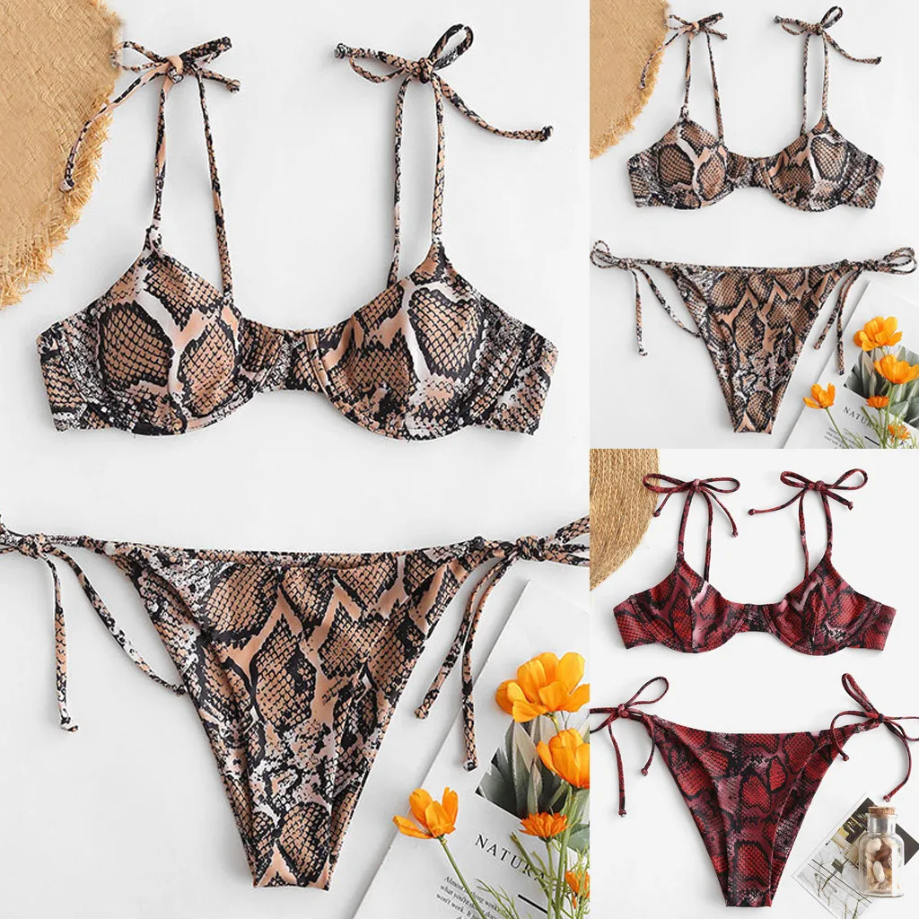 

Women Serpentine Strap Print Tankini Push-Up Padded Bra Beach Bikini Set Bathing Swimsuit Beachwear Swimwear Bikini 2019 Mujer