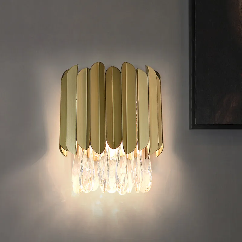 

Nordic Modern Crystal Wall Lamp Indoor Wall Light Stainless Steel Living Room Bedroom Hotel Bed Wall Lights