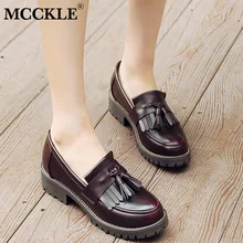 MCCKLE/Женская обувь с бахромой на низком каблуке и платформе; прошитая обувь без застежки на квадратном каблуке; школьная обувь для девочек; женская обувь размера плюс