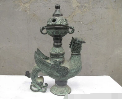 

11.5"Chinese Folk Classical Bronze Carved Phoenix phenix Incense burner