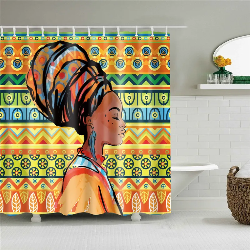 Новая ткань полиэстер абстрактные африканские принты занавески для душа водонепроницаемые крючки для ванной занавески для украшения ванной комнаты занавески s - Цвет: C0827