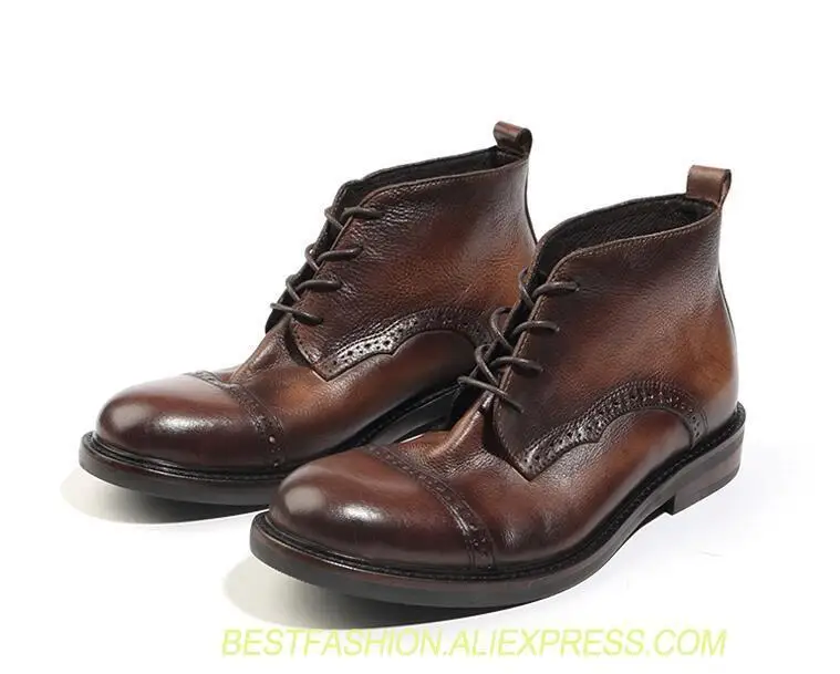 

Martin Boots Men Lace Up Carved Brogue Shoes Genuine Leather Pleated Vintage Goodyear Casual Shoes Handmade Dress Boots