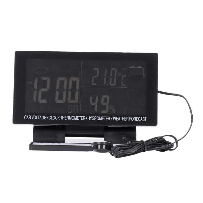 

4 In 1 Digital Car Thermometer Hygrometer Dc 12V Lcd Vehicle Voltage Clock Weather Forecast Temperature Humidity Meter Ec60