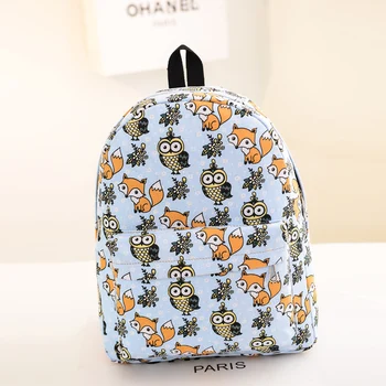 

2016 Cartoon Owl Fox Girl/Boy Student Shoulder Bag Fashion Women Travel Satchel Canvas School Backpack Free shipping
