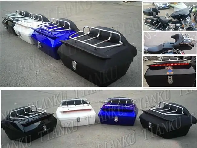

Motorcycle Trunk Tail Box Luggage Top Rack Backrest With Brake light For Street Bobber Road Kings Electra Glide Softail FLST FLT
