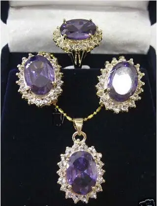 

Shipping >>new hot New Amethyst pendant necklace earrings ring set + Chain
