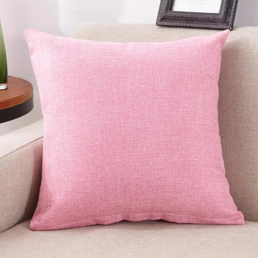 Vintage Cotton Linen Solid Pillow Case Home Waist Suare Throw Cushion Solid Cover Pillowcase 40x40 cm home decor Solid - Цвет: Розовый