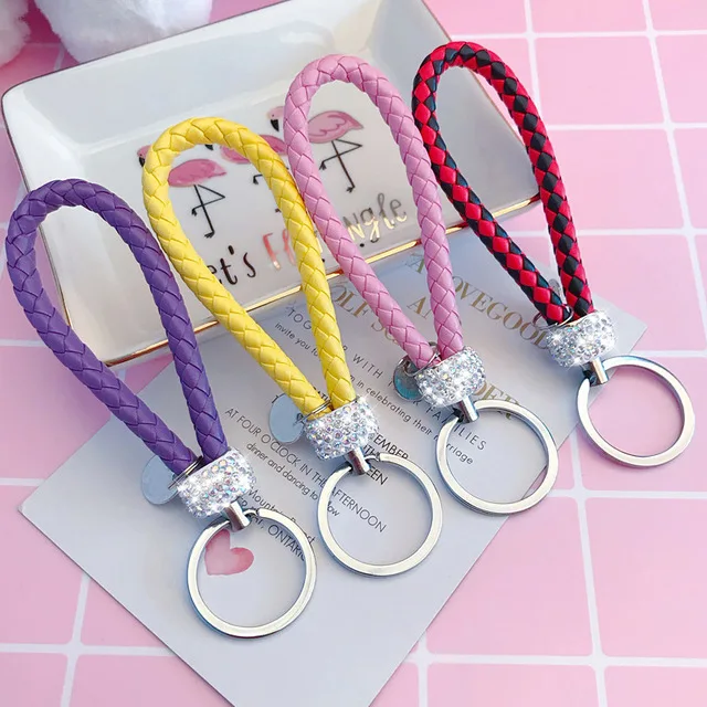 

2019 Hand Made PU Leather Strap Key Chains Weave Rope Key Ring Car Keychains Woven Cord Key Chain Holder DIY Accessories