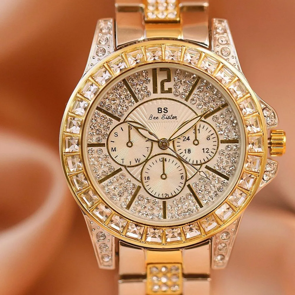 

New Fashion Women Watch Rhinestone Watches Bracelet Luxury Waterproof Quartz Ladies Rose Gold Watch With Stainless Steel