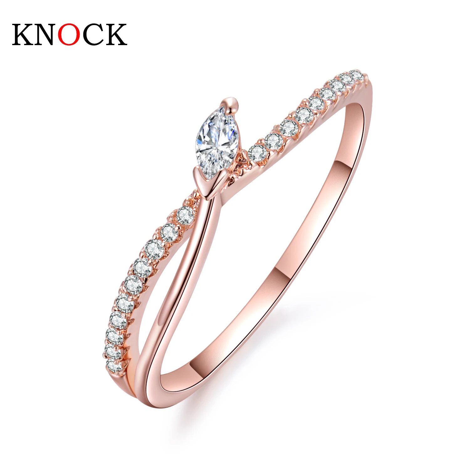 Обручальное кольцо KNOCK, подарок на день Святого Валентина, модная спираль, CZ Кристалл, розовое золото, среднее кольцо, кубический цирконий AAA, ювелирное изделие