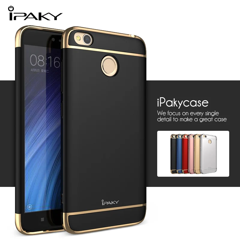 IPAKY for Xiaomi Redmi 4X Phone Cases 3 in 1 Electroplating PC Hard Phone Bag Case