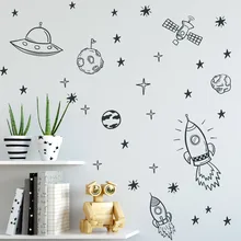 Вселенная космические Наклейки на стены Звездная планета виниловая настенная наклейка в детскую Декор космические приключения наклейки Фреска детская комната Художественный Декор C94