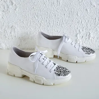 

MLJUESE 2019 fashion sneakers Cow leather lace up shoes autumn spring black color Vulcanize Shoes platform sneakers size 34-40