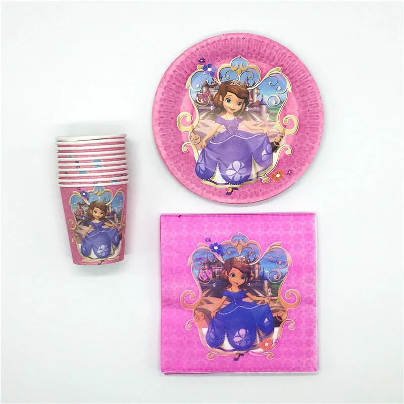 

Tableware Sets Print Sofia 40Pcs/Lot Baby Shower Kid Birthday Party Decoration Napkins 10 People Use For Family Party Supplies