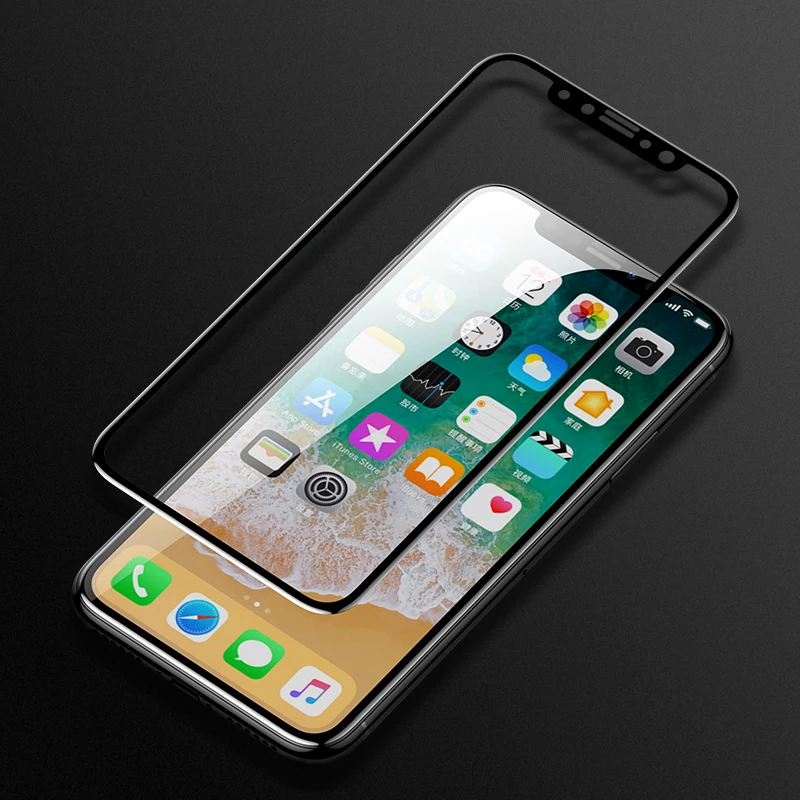 Защитное закаленное стекло для iPhone X 8 Plus 7 9 H твердость черный|Защитные стёкла и