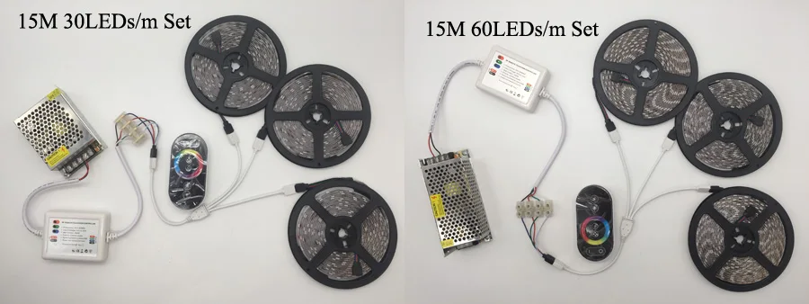 SMD 5050 RGB Светодиодные полосы огни 12 В 15 м 20 м 10 м 5 м fita de Led tapeRF сенсорный пульт дистанционного управления DC Питание полный комплект бесплатная