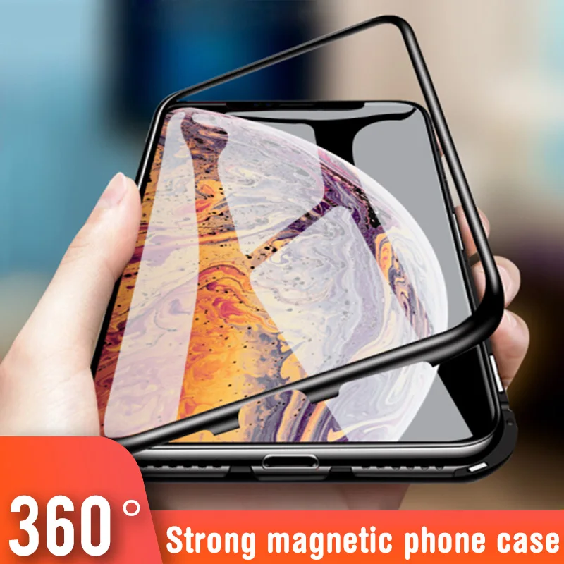 

Metal Magnetic Case on the for iPhone 6 6S 7 8 Plus X XR Tempered Glass Back Magnet Cases Cover for iPhone X XS XR XS MAX Case