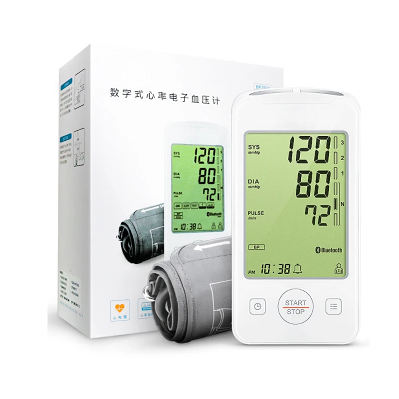Multifunction Health Care Lcd Arm Blood Pressure Monitor with ECG monitor Machine for EKG tracing APP record Automatic detection