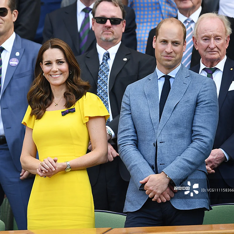 

New Arrival Kate Middleton Princess Yellow Solid Dress Elegant Women Butterfly Sleeve Dresses
