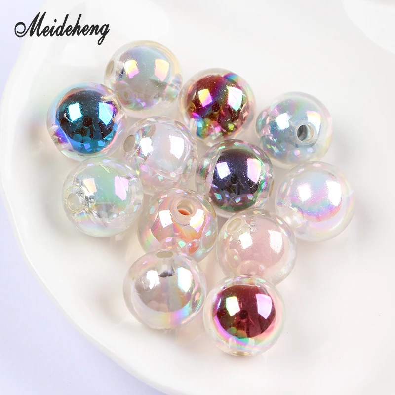 

Acrylic Jewelry Accessories UV Color plating Bead with Bead Straight hole bead Hair ornament handmade materials 14mm
