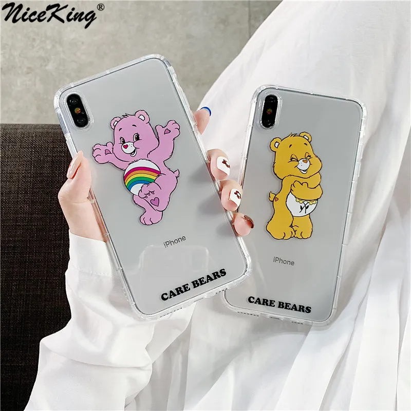

Niceking Cartoon Rainbow Bear Phone Cases For iPhone XR XS MAX X Transparent Air Pressure Soft TPU Case For iPhone 7 8 6 6s Plus
