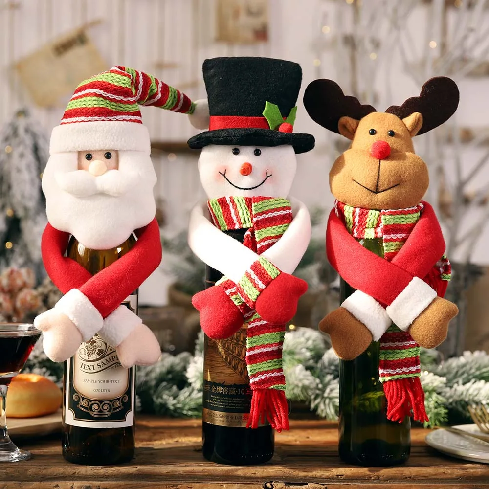 

Creative Christmas Wine Bottle Cover Holders Santa Claus Snowman Elk Bottle Sets Christmas Party Supplies Table Decoration