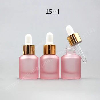 

Hot sale 2 x 15ML Pink Frost Glass Bottle With Dropper , Cosmetic Essence Emulsion Packing Bottle