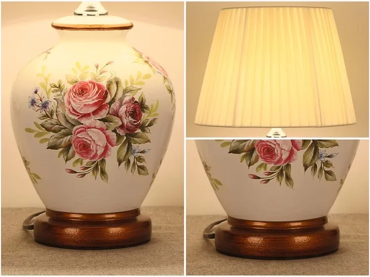MLZAOSN Керамическая Настольная лампа, прикроватная лампа для спальни, цветной рисунок, китайский стиль, американский пульт дистанционного управления для декора гостиной