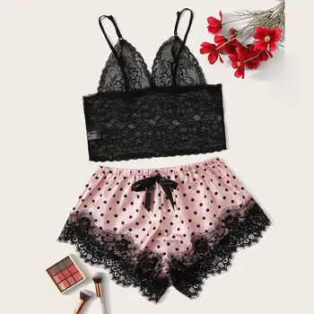 

Best Selling Women Satin Lace Silk Print Camisole Shorts Bow Set Sleepwear Pajamas Lingerie Drop Shopping Wd4