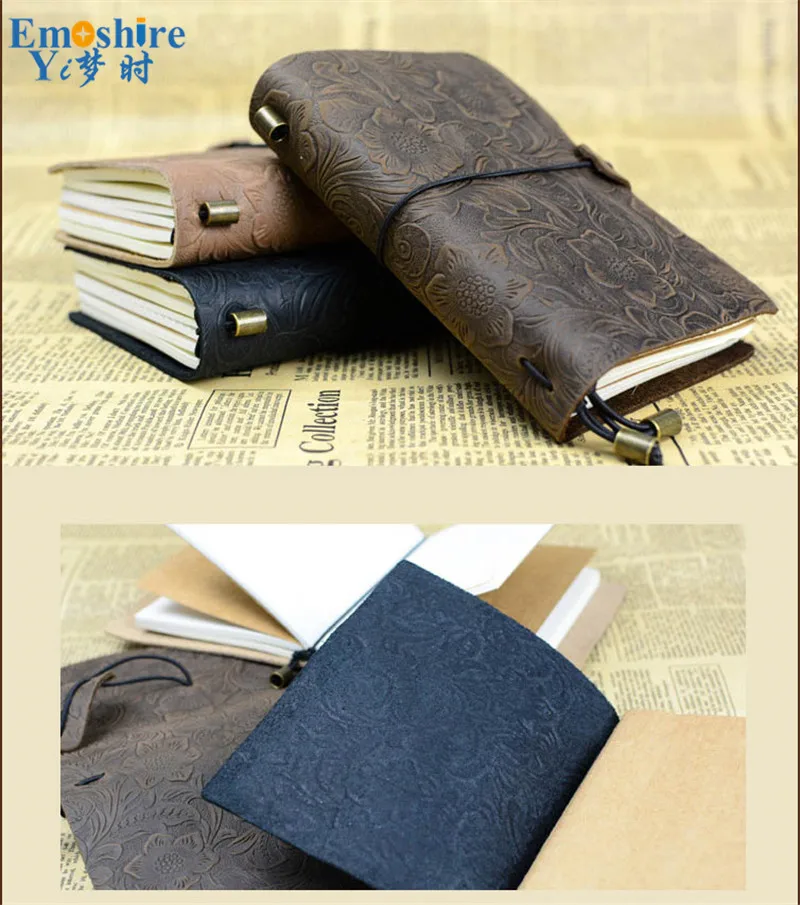 Emoshire Tied the rope travel Notepad custom handmade leather leather notebook retro European-style diary gift (8)